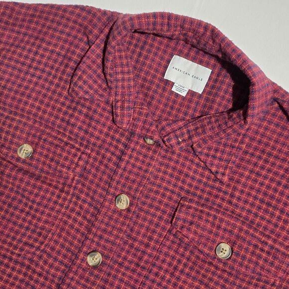 American Eagle Outfitters Tops - American Eagle Cropped Flannel Shirt Shacket Red Burgundy Checkered Plaid Small